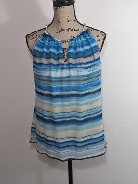 WHITE HOUSE BLACK MARKET Women’s Tank Tie Dye Ombre Blue Bead Art2wear Blouse M